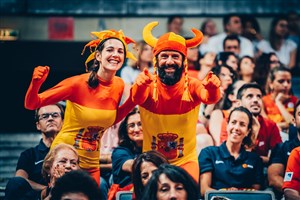 Fans of Spain in action during the game