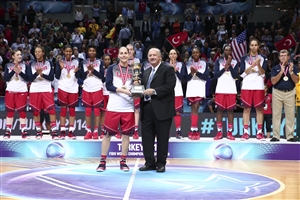 USA captain Sue Bird and FIBA President Horacio Muratore (ARG)