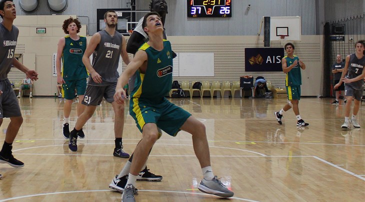 Australia's U16 team warms up for the FIBA U16 Asian Championship against the NBA Academy team