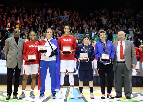 Star Five Player, Horacio Muratore (President FIBA) right, Usie Richards (President FIBA Americas) left