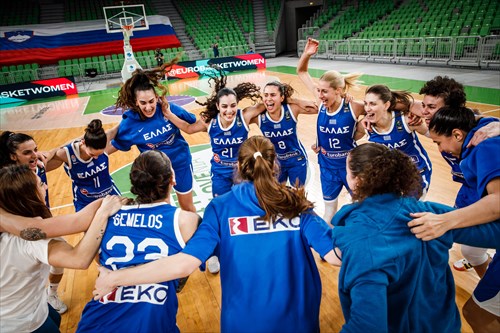 Team Greece celebrate after winning the game against Bulgaria