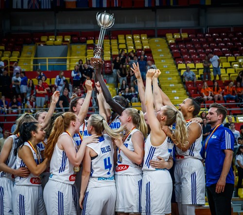 Finland celebrating winning FIBA U18 Women B-division